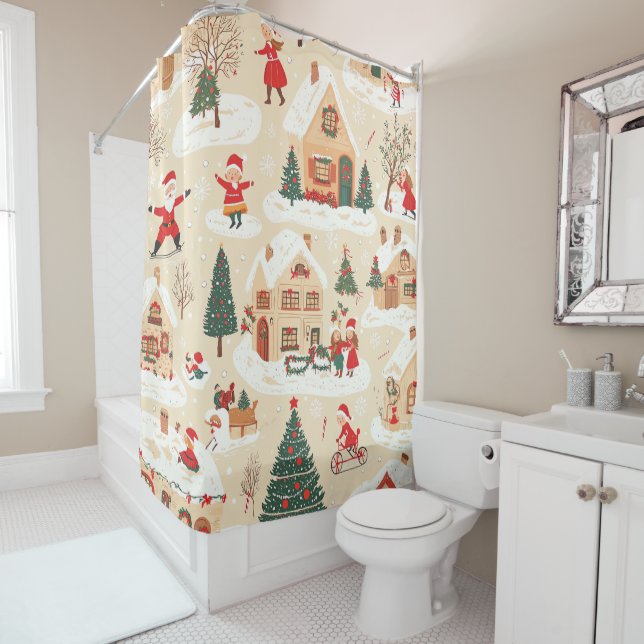 Rideaux De Douche Motif de Noël vintage Woodland (19) (En situation)
