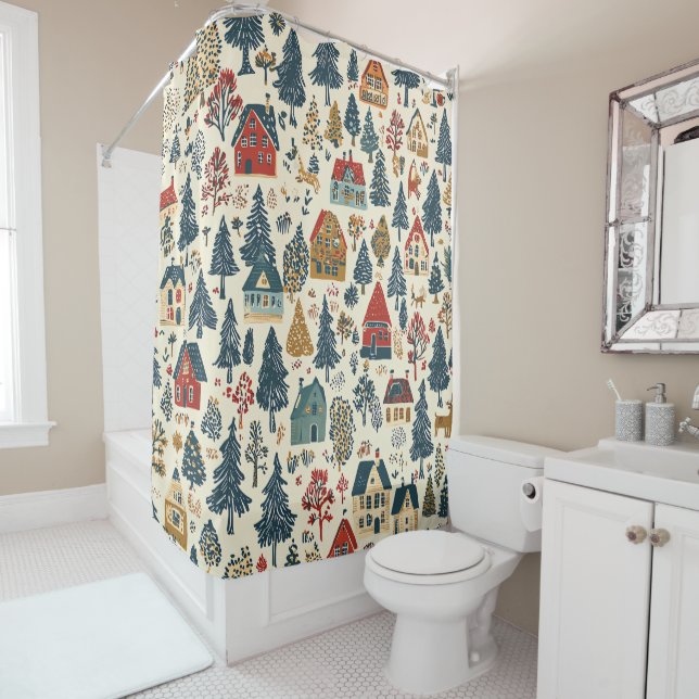 Rideaux De Douche Motif de Noël vintage Woodland (20) (En situation)