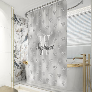 Rideaux De Douche Motif de paillettes de diamant en feuille d'argent