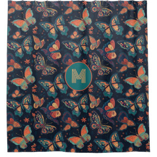 Rideaux De Douche Motif de papillon monogramme personnalisé