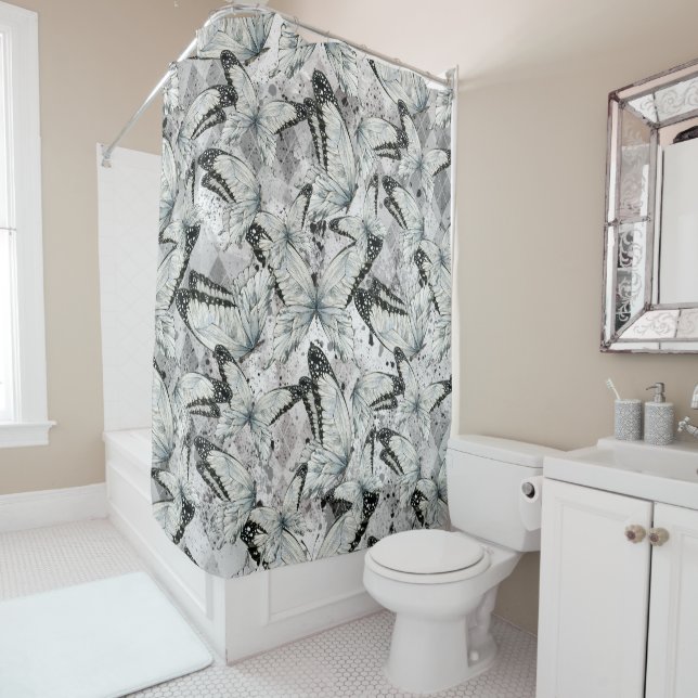 Rideaux De Douche Motif de papillons (En situation)