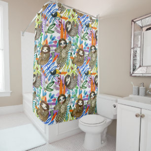 Rideaux De Douche Motif de paresse d'aquarelle de bande dessinée