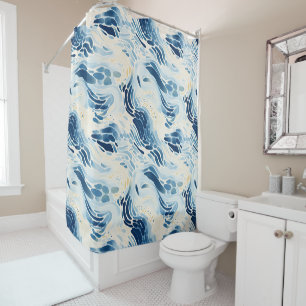 Rideaux De Douche Motif de plage Blue Abstrait Waves
