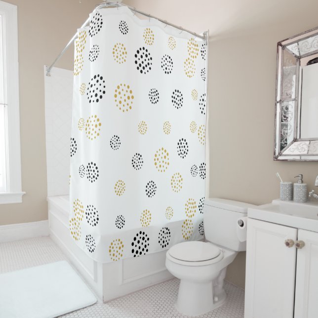 Rideaux De Douche Motif de points abstraits noir et or (En situation)