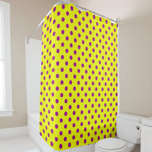 Rideaux De Douche Motif de points noirs violet sur jaune