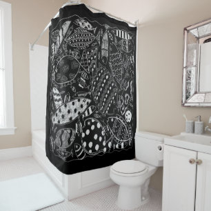 Rideaux De Douche Motif de poisson décoratif noir et blanc moderne