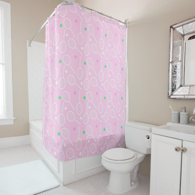 Rideaux De Douche Motif de raquette de tennis Pastel Pink (En situation)