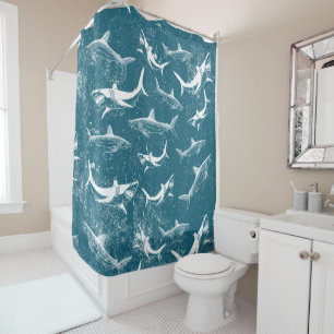 Rideaux De Douche Motif de requins bleus en détresse