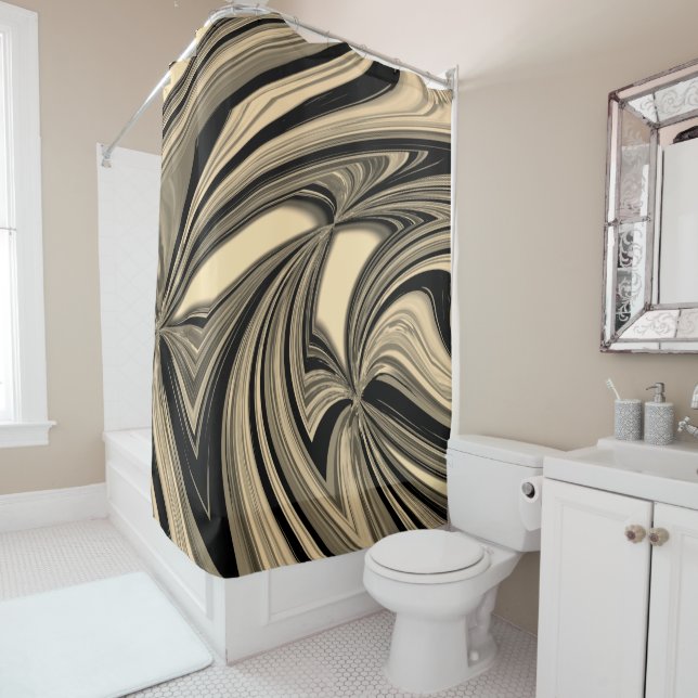 Rideaux De Douche Motif de sol noir et tan (En situation)