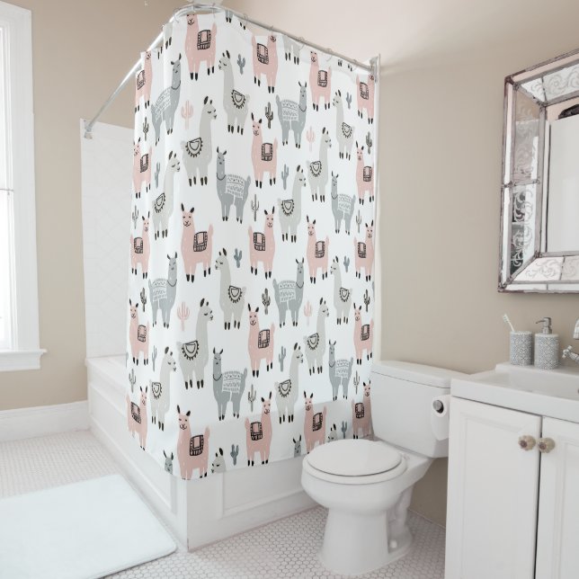 Rideaux De Douche Motif de sourire de lamas (En situation)