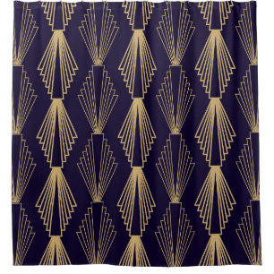 Rideaux De Douche Motif de style Art déco doré. Bleu bleu foncé sans