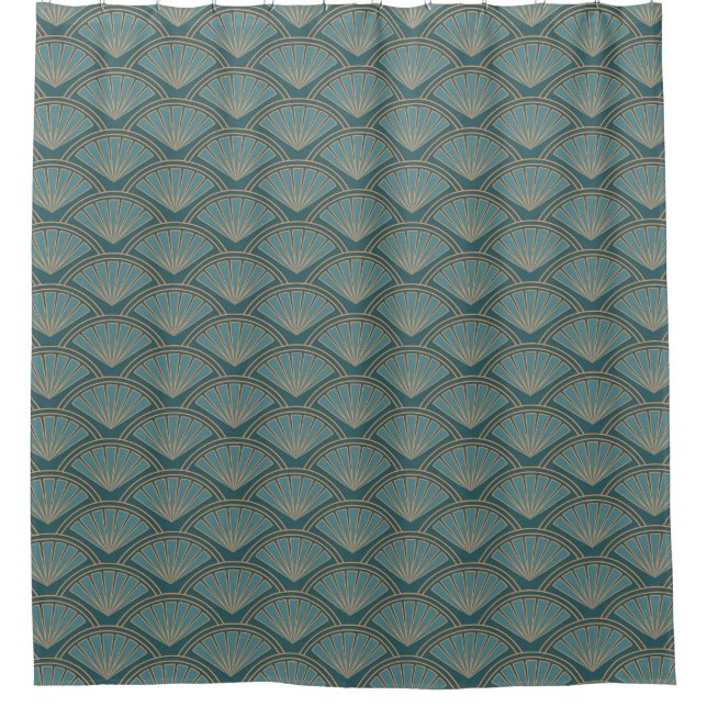 Rideaux De Douche Motif de style Art déco en bleu turquoise (Devant)