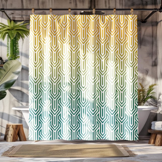 Rideaux De Douche Motif de style Art déco jaune et turquoise ombre (Créateur téléchargé)