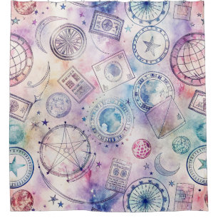 Rideaux De Douche Motif de timbre de voyage vintage (4)