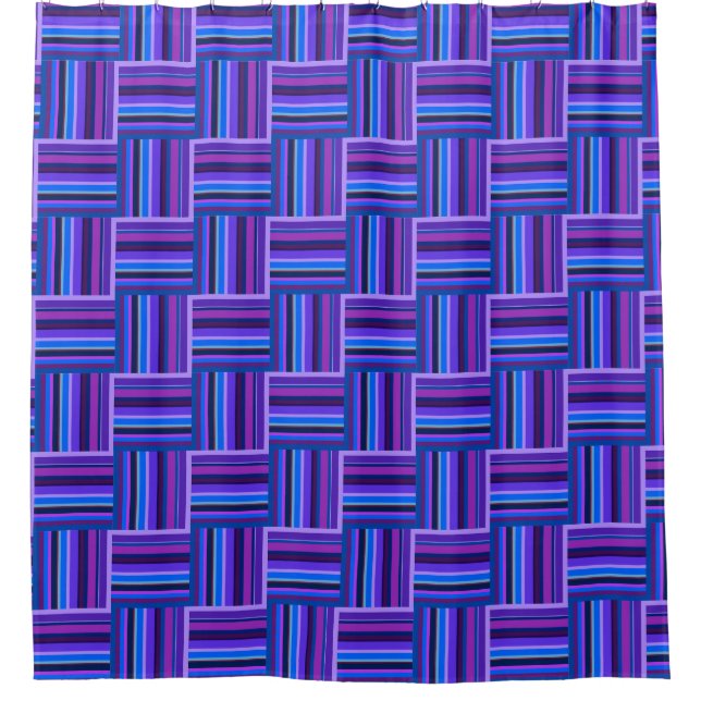 Rideaux De Douche Motif de tissage à rayures bleues et violettes (Devant)