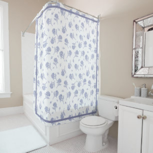 Rideaux De Douche Motif de toile botanique d'hortensia bleu et blanc