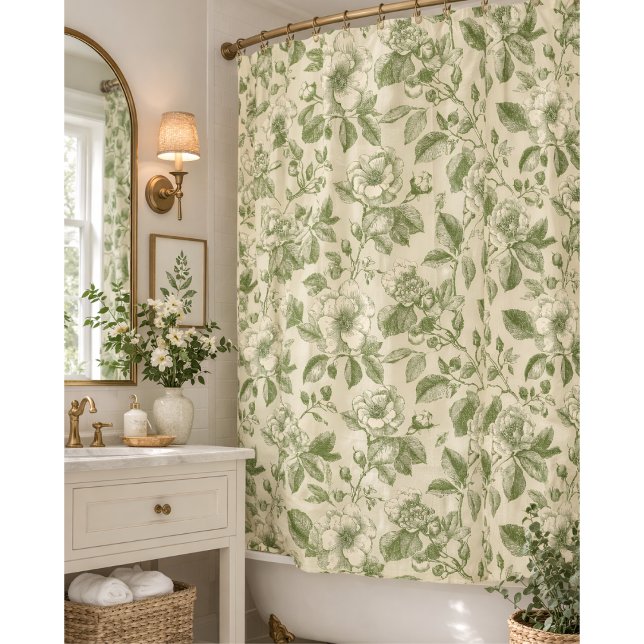 Rideaux De Douche Motif de toile botanique vintage vert (Créateur téléchargé)