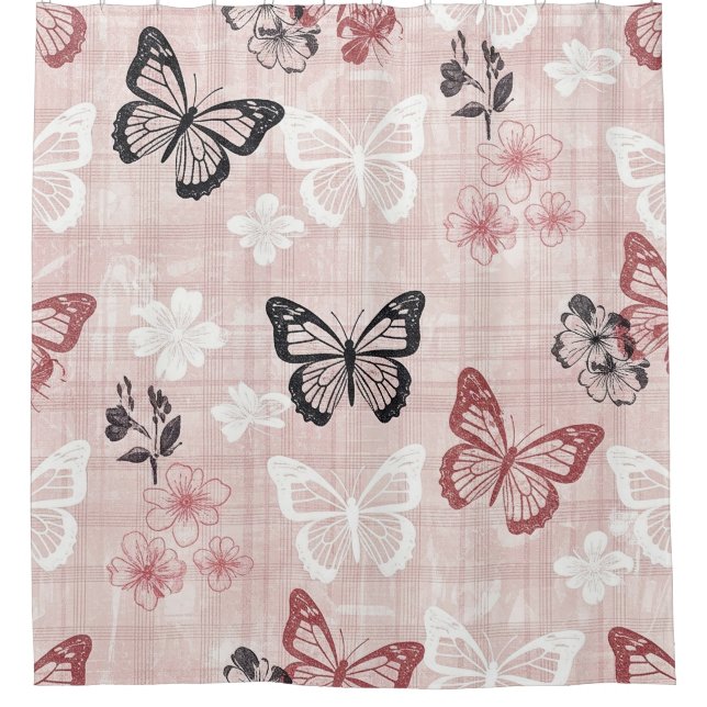 Rideaux De Douche Motif de toile de papillon botanique vintage (1) (Devant)