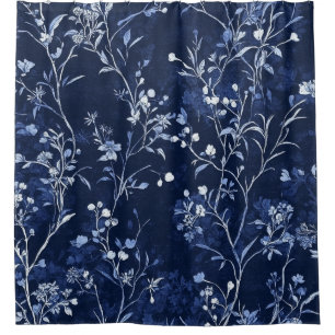 Rideaux De Douche Motif de toile florale vintage bleu (10)