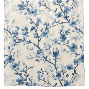 Rideaux De Douche Motif de toile florale vintage bleu (4)
