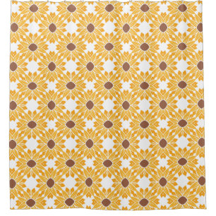 Rideaux De Douche Motif de tournesol rétro Abstrait géométrique blan