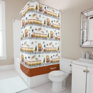 Rideaux De Douche Motif de train Choo Choo Petit nom d'enfant Salle