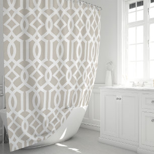 Rideaux De Douche Motif de treillis marocain beige et blanc