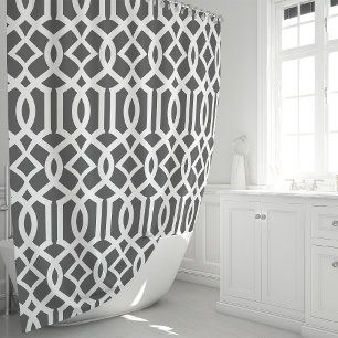 Rideaux De Douche Motif de treillis marocain Charbon et Blanc