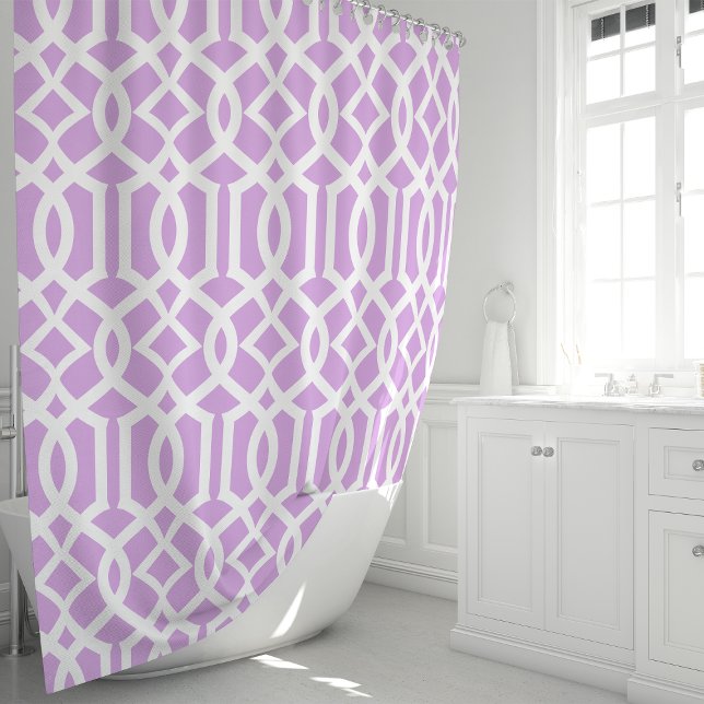 Rideaux De Douche Motif de Trellis marocain violet et blanc (Créateur téléchargé)