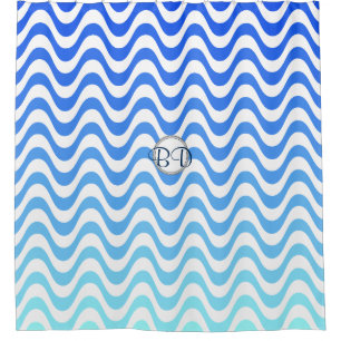 Rideaux De Douche Motif de vague bleu monogramme