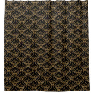 Rideaux De Douche Motif de ventilateur Art déco noir et or 