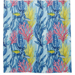 Rideaux De Douche Motif de vie marine côtière coloré (1)
