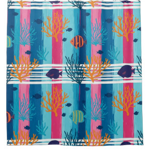 Rideaux De Douche Motif de vie marine côtière coloré (11)