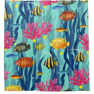 Rideaux De Douche Motif de vie marine côtière coloré (4)