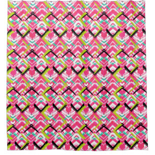 Rideaux De Douche Motif de zigzag rose tiré par la main