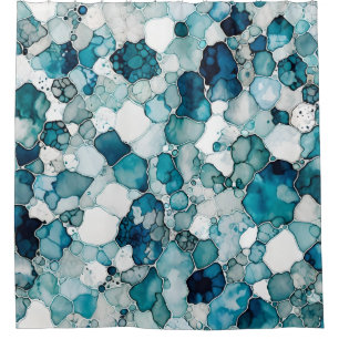 Rideaux De Douche Motif d'encre d'alcool bleu vibrant