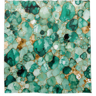 Rideaux De Douche Motif d'encre d'alcool Mint Vert or