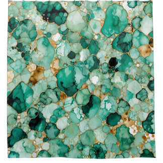Rideaux De Douche Motif d'encre d'alcool Mint Vert or