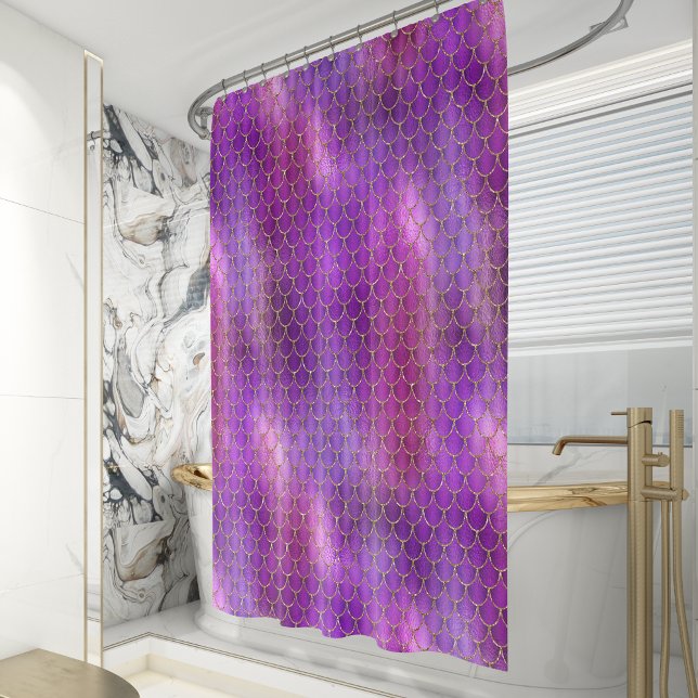 Rideaux De Douche Motif des balances de sirène violet rose Iridescen (Créateur téléchargé)