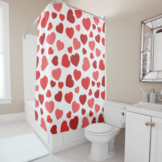 Rideaux De Douche Motif Des Coeurs, Coeurs Rouges, Motif Des Coeurs (En situation)