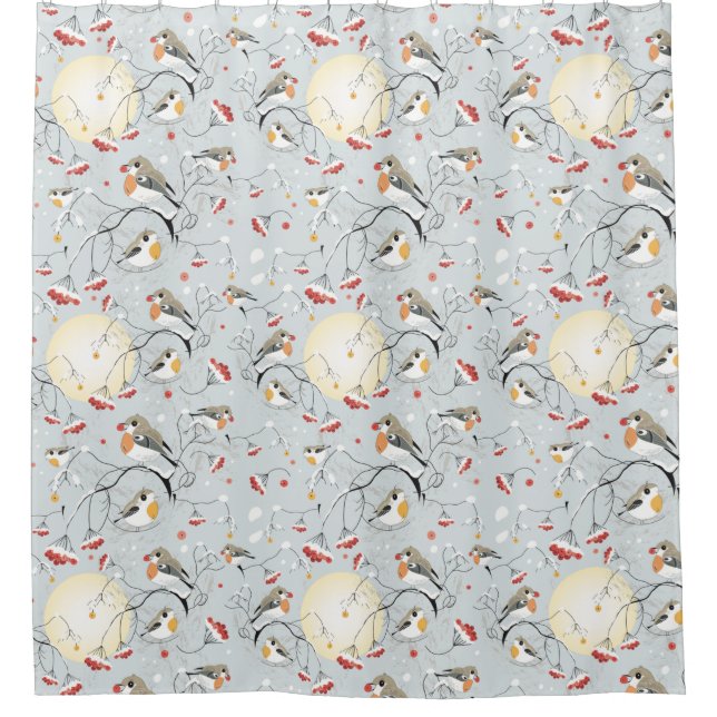 Rideaux De Douche Motif des oiseaux d'hiver (Devant)