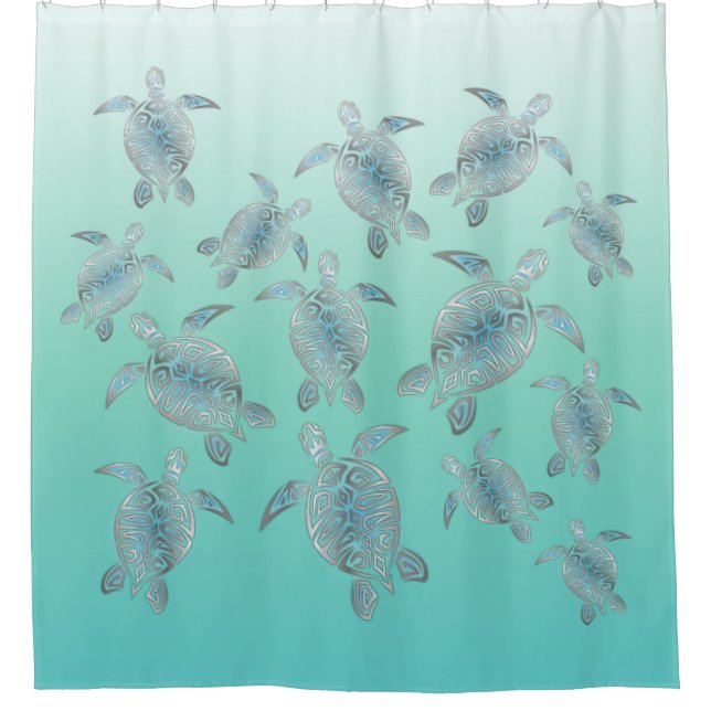 Rideaux De Douche Motif des tortues de mer turquoise argentée (Devant)