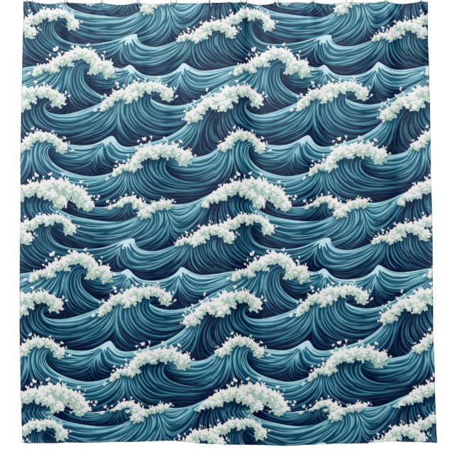 Rideaux De Douche Motif des vagues de l'océan bleu (Devant)