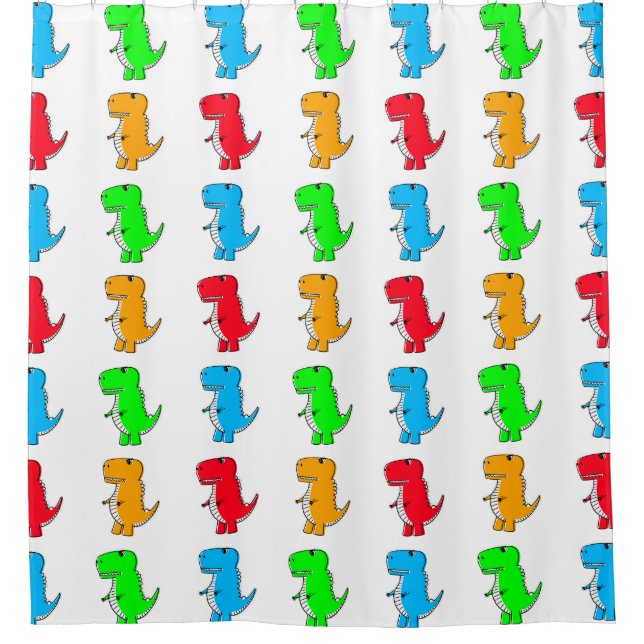 Rideaux De Douche Motif Dessin Cute Dino Sur Blanc (Devant)