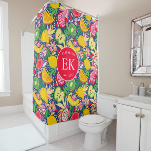 Rideaux De Douche Motif d'été pour le Monogramme de fruits tropicaux