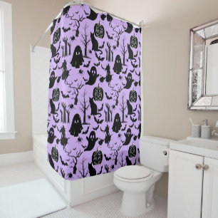 Rideaux De Douche Motif d'Halloween. Éffrayant et mignon.b L Violet 