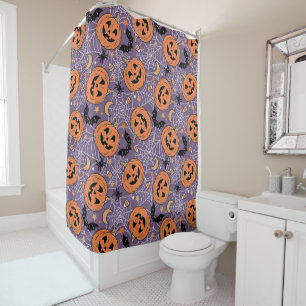 Rideaux De Douche Motif d'Halloween violet Jack-O-lanterne
