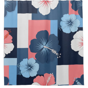Rideaux De Douche Motif d'Hibiscus Tropical de Bord de Mer (11)