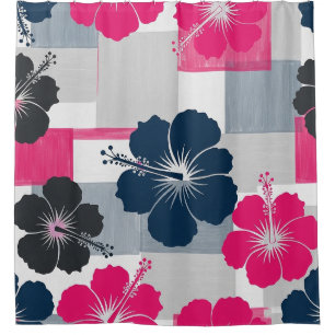 Rideaux De Douche Motif d'Hibiscus Tropical de Bord de Mer (13)