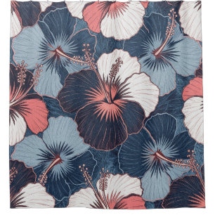 Rideaux De Douche Motif d'Hibiscus Tropical de Bord de Mer (14)